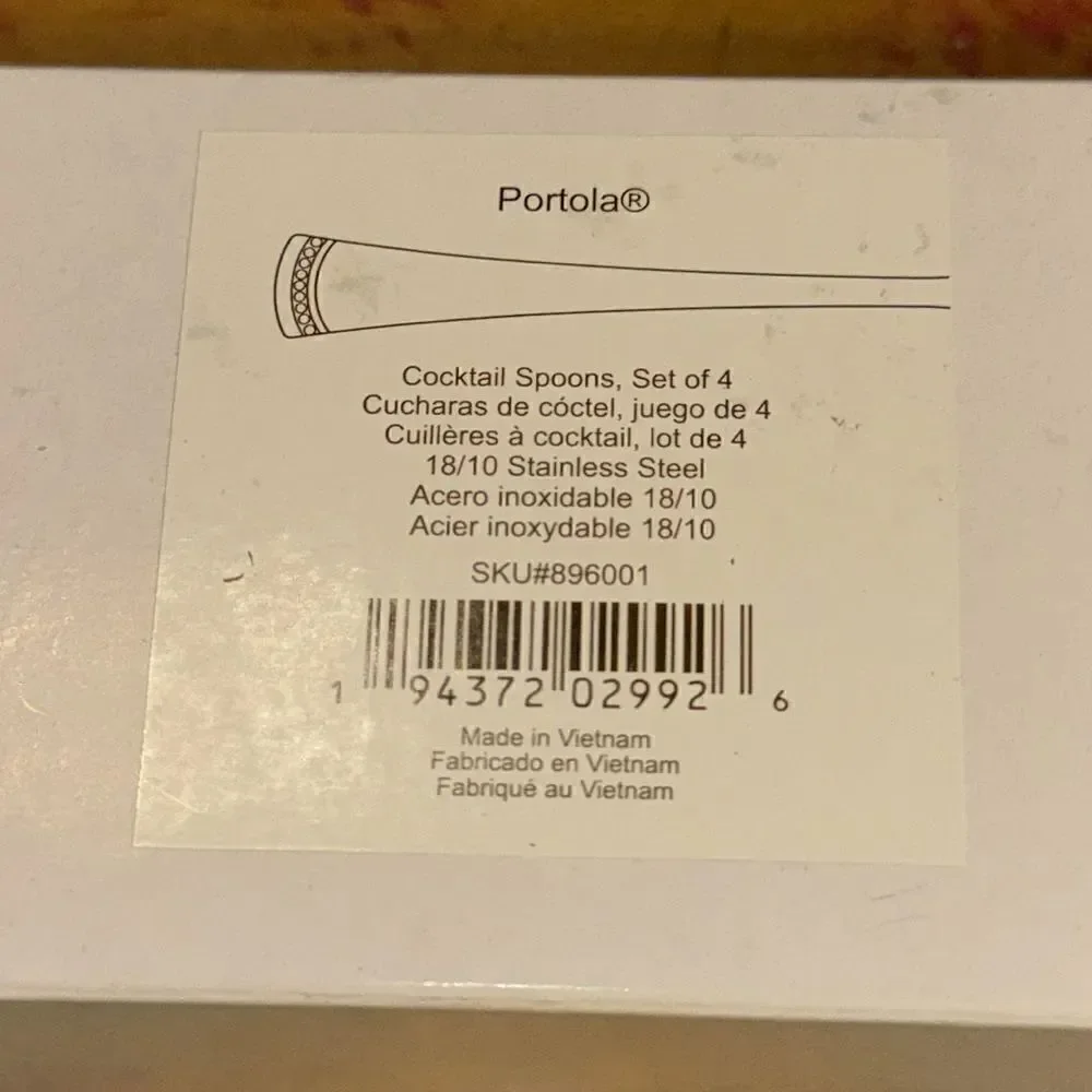 NWT Lenox Portola Cocktail Spoons, Set of 4 - Metallic and Stainless